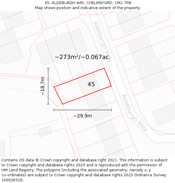 45, ALDEBURGH WAY, CHELMSFORD, CM1 7PB: Plot and title map