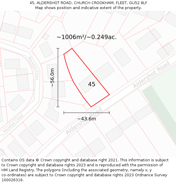 45, ALDERSHOT ROAD, CHURCH CROOKHAM, FLEET, GU52 8LF: Plot and title map