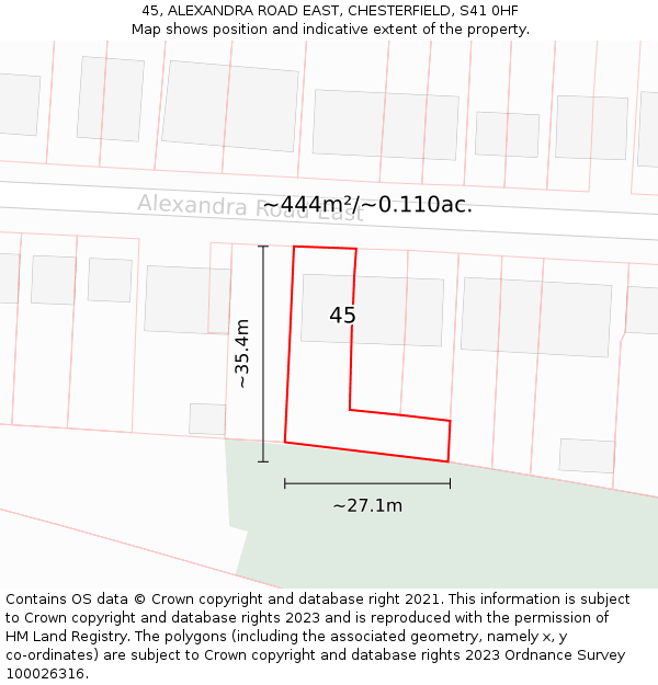 45, ALEXANDRA ROAD EAST, CHESTERFIELD, S41 0HF: Plot and title map