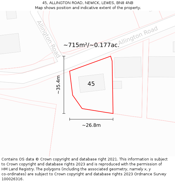 45, ALLINGTON ROAD, NEWICK, LEWES, BN8 4NB: Plot and title map