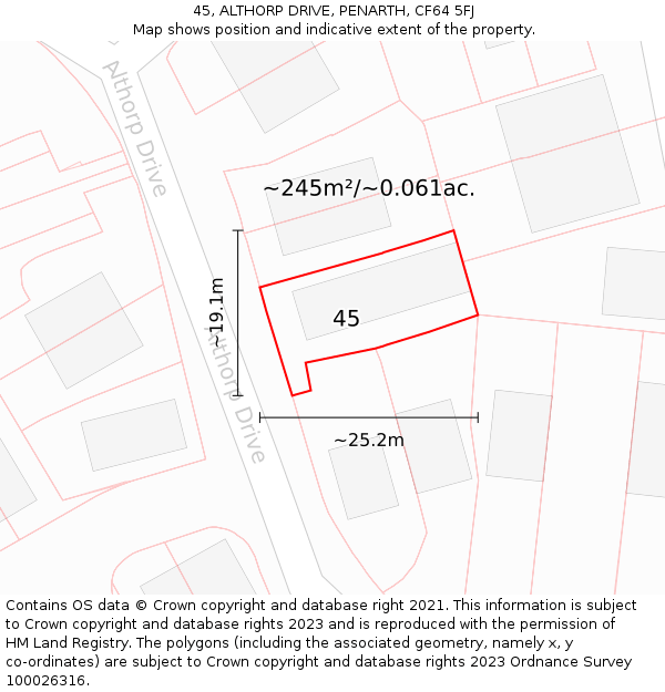 45, ALTHORP DRIVE, PENARTH, CF64 5FJ: Plot and title map