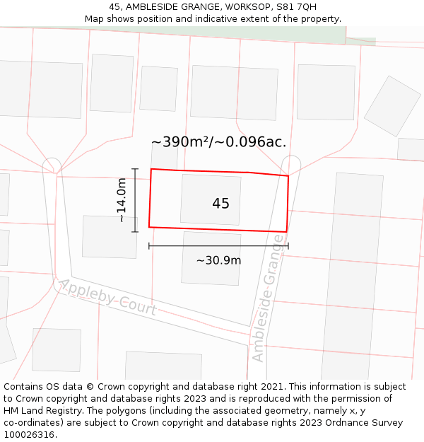 45, AMBLESIDE GRANGE, WORKSOP, S81 7QH: Plot and title map