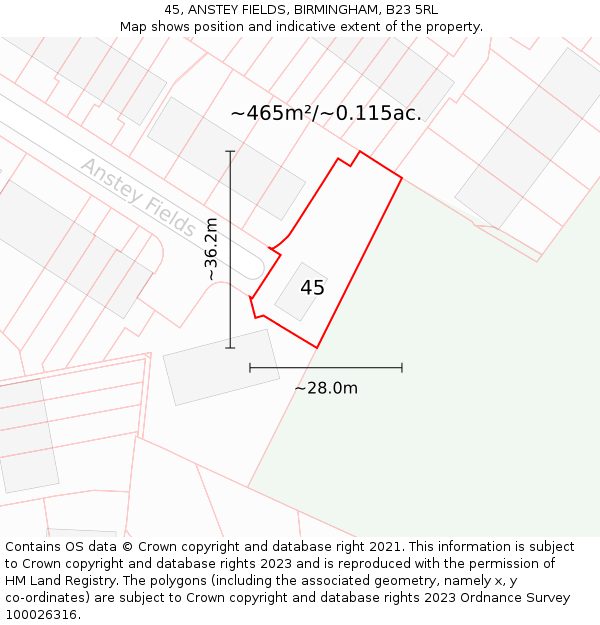 45, ANSTEY FIELDS, BIRMINGHAM, B23 5RL: Plot and title map