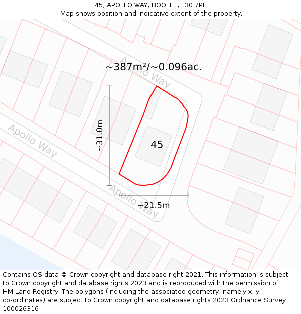 45, APOLLO WAY, BOOTLE, L30 7PH: Plot and title map