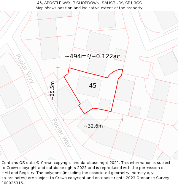 45, APOSTLE WAY, BISHOPDOWN, SALISBURY, SP1 3GS: Plot and title map