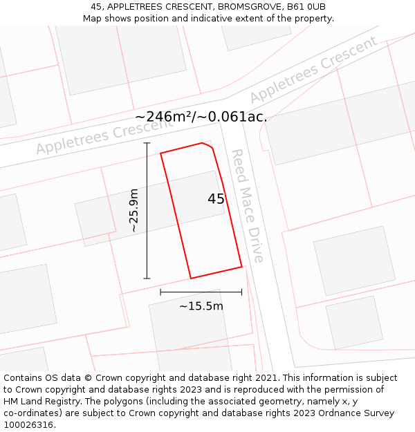 45, APPLETREES CRESCENT, BROMSGROVE, B61 0UB: Plot and title map