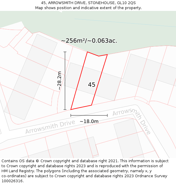 45, ARROWSMITH DRIVE, STONEHOUSE, GL10 2QS: Plot and title map