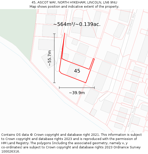 45, ASCOT WAY, NORTH HYKEHAM, LINCOLN, LN6 9NU: Plot and title map