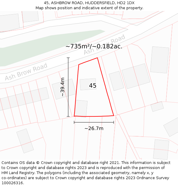 45, ASHBROW ROAD, HUDDERSFIELD, HD2 1DX: Plot and title map
