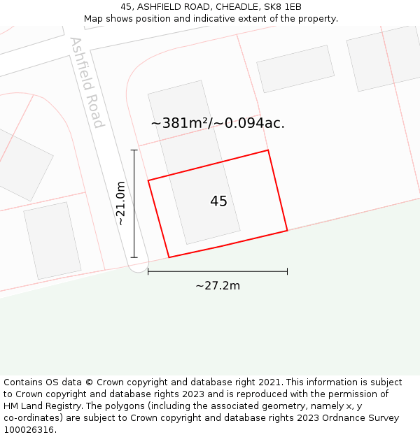 45, ASHFIELD ROAD, CHEADLE, SK8 1EB: Plot and title map