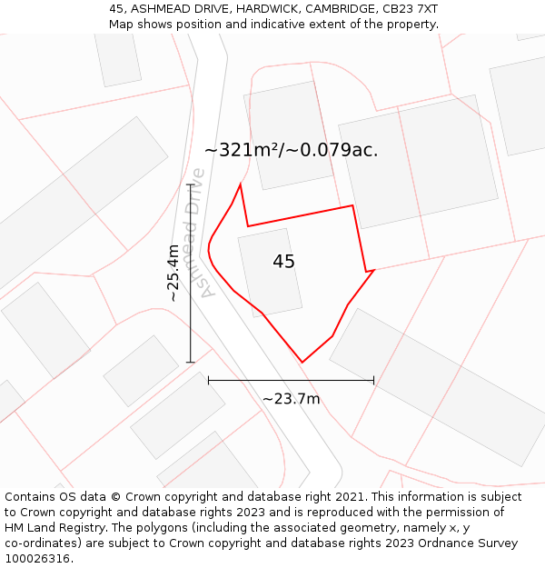 45, ASHMEAD DRIVE, HARDWICK, CAMBRIDGE, CB23 7XT: Plot and title map