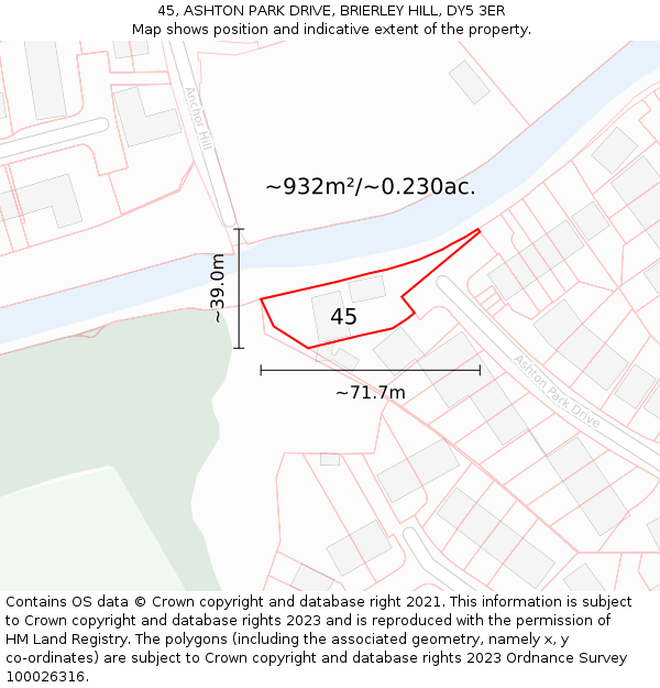 45, ASHTON PARK DRIVE, BRIERLEY HILL, DY5 3ER: Plot and title map