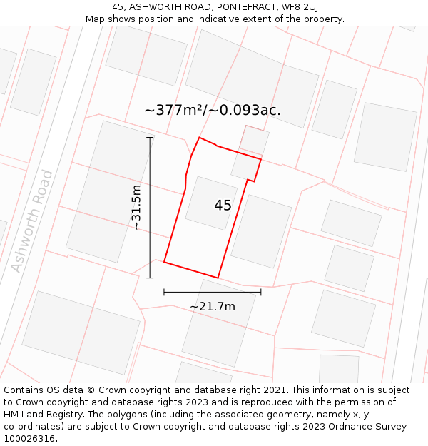 45, ASHWORTH ROAD, PONTEFRACT, WF8 2UJ: Plot and title map