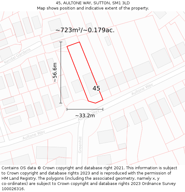 45, AULTONE WAY, SUTTON, SM1 3LD: Plot and title map