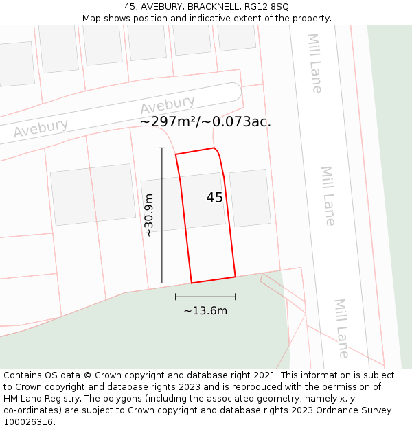 45, AVEBURY, BRACKNELL, RG12 8SQ: Plot and title map