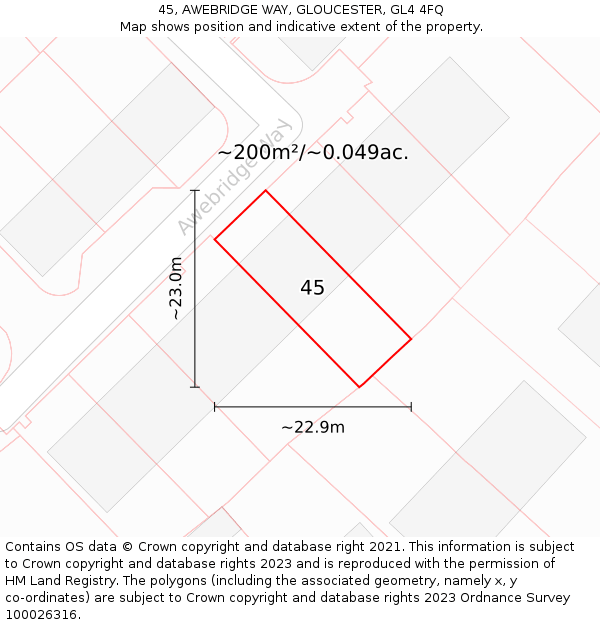 45, AWEBRIDGE WAY, GLOUCESTER, GL4 4FQ: Plot and title map