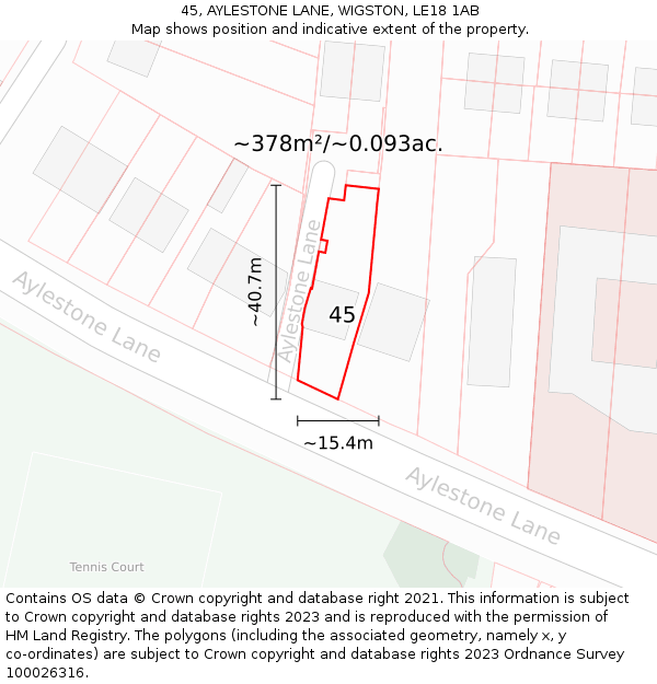 45, AYLESTONE LANE, WIGSTON, LE18 1AB: Plot and title map