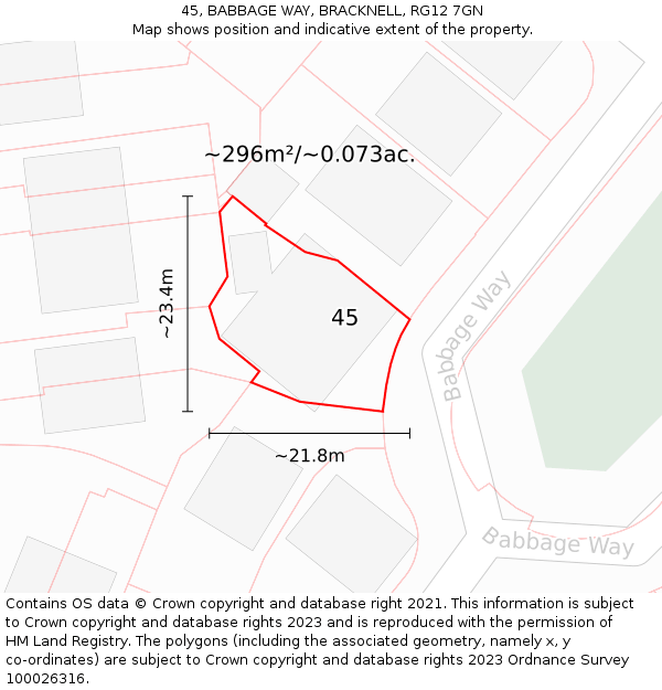 45, BABBAGE WAY, BRACKNELL, RG12 7GN: Plot and title map