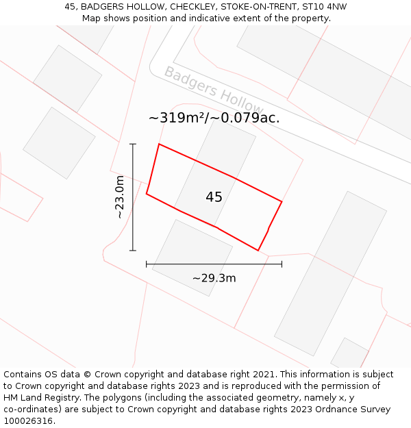 45, BADGERS HOLLOW, CHECKLEY, STOKE-ON-TRENT, ST10 4NW: Plot and title map