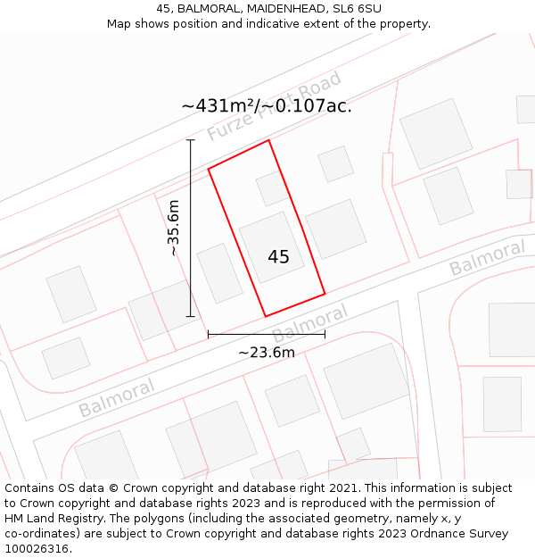 45, BALMORAL, MAIDENHEAD, SL6 6SU: Plot and title map
