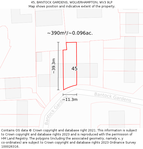 45, BANTOCK GARDENS, WOLVERHAMPTON, WV3 9LP: Plot and title map