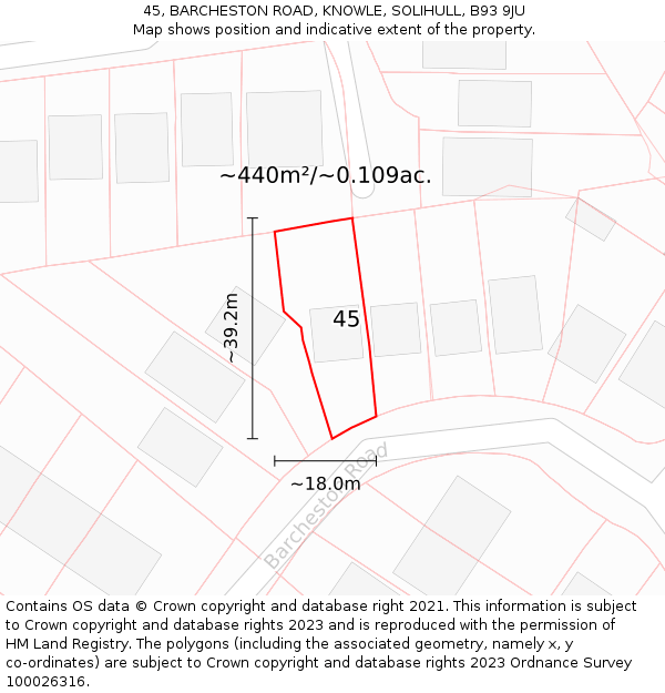 45, BARCHESTON ROAD, KNOWLE, SOLIHULL, B93 9JU: Plot and title map