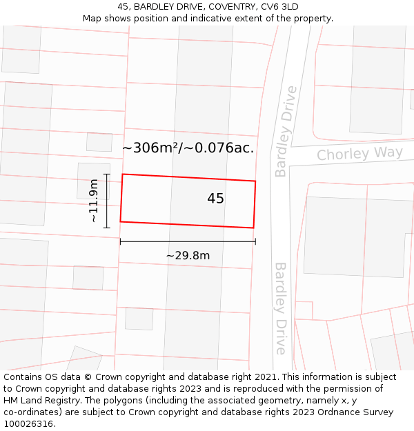 45, BARDLEY DRIVE, COVENTRY, CV6 3LD: Plot and title map