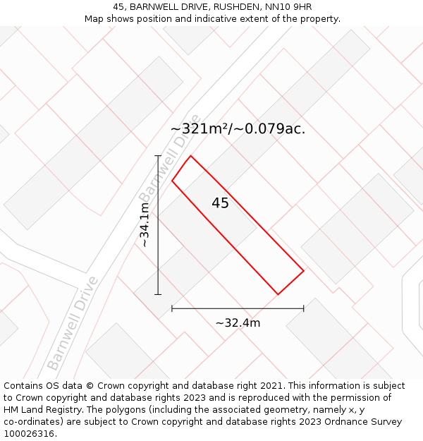 45, BARNWELL DRIVE, RUSHDEN, NN10 9HR: Plot and title map