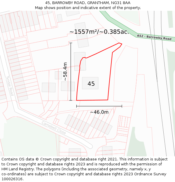 45, BARROWBY ROAD, GRANTHAM, NG31 8AA: Plot and title map