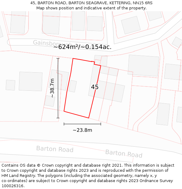 45, BARTON ROAD, BARTON SEAGRAVE, KETTERING, NN15 6RS: Plot and title map