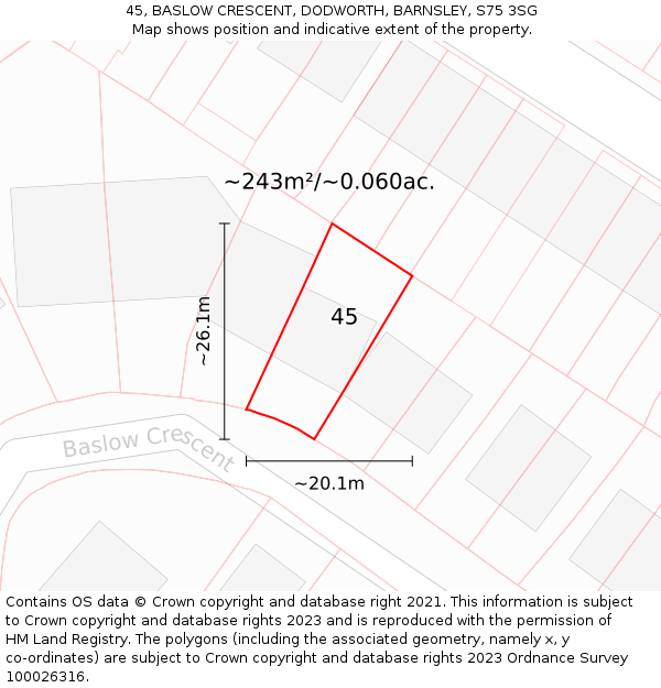 45, BASLOW CRESCENT, DODWORTH, BARNSLEY, S75 3SG: Plot and title map