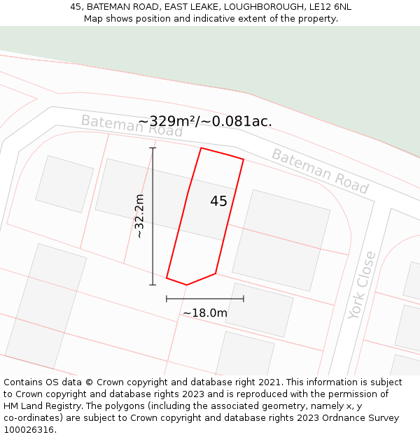 45, BATEMAN ROAD, EAST LEAKE, LOUGHBOROUGH, LE12 6NL: Plot and title map