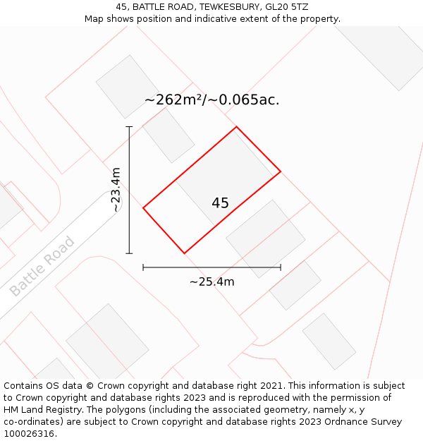 45, BATTLE ROAD, TEWKESBURY, GL20 5TZ: Plot and title map