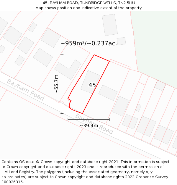 45, BAYHAM ROAD, TUNBRIDGE WELLS, TN2 5HU: Plot and title map