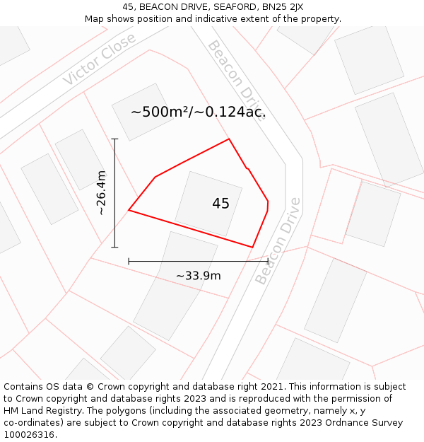 45, BEACON DRIVE, SEAFORD, BN25 2JX: Plot and title map