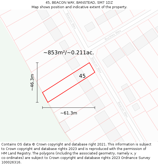 45, BEACON WAY, BANSTEAD, SM7 1DZ: Plot and title map