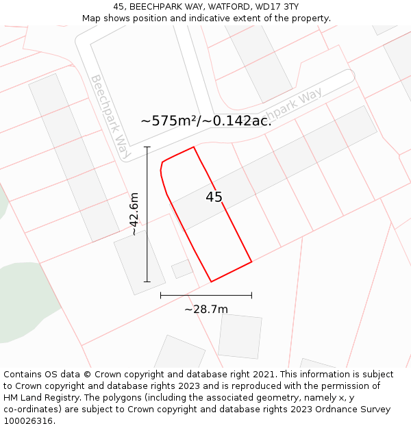 45, BEECHPARK WAY, WATFORD, WD17 3TY: Plot and title map