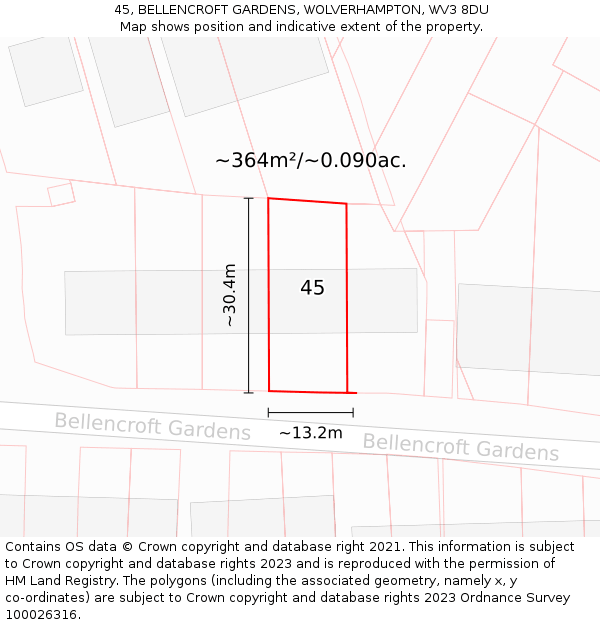45, BELLENCROFT GARDENS, WOLVERHAMPTON, WV3 8DU: Plot and title map