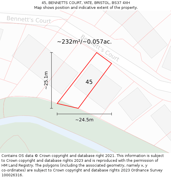 45, BENNETTS COURT, YATE, BRISTOL, BS37 4XH: Plot and title map
