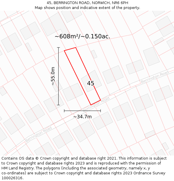45, BERRINGTON ROAD, NORWICH, NR6 6PH: Plot and title map