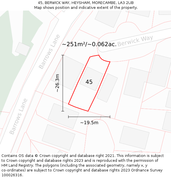 45, BERWICK WAY, HEYSHAM, MORECAMBE, LA3 2UB: Plot and title map