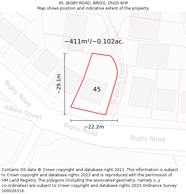 45, BIGBY ROAD, BRIGG, DN20 8HP: Plot and title map