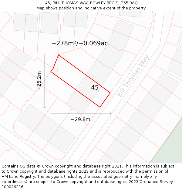 45, BILL THOMAS WAY, ROWLEY REGIS, B65 9AQ: Plot and title map