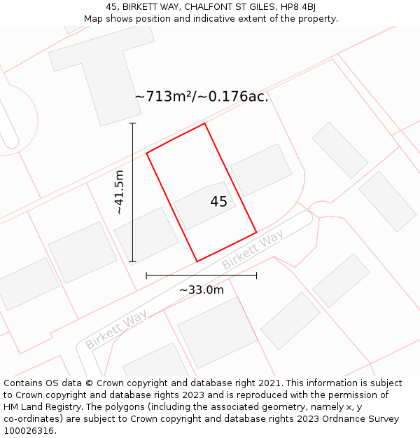 45, BIRKETT WAY, CHALFONT ST GILES, HP8 4BJ: Plot and title map