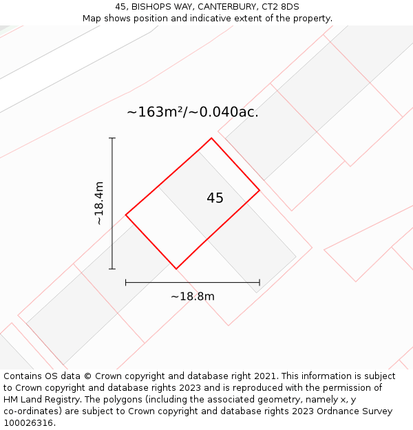 45, BISHOPS WAY, CANTERBURY, CT2 8DS: Plot and title map