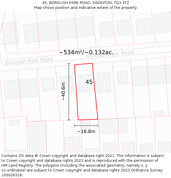 45, BOROUGH PARK ROAD, PAIGNTON, TQ3 3TZ: Plot and title map