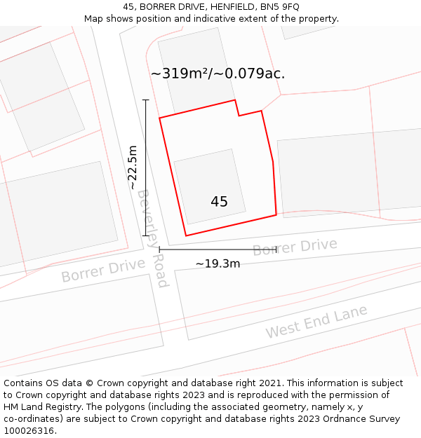 45, BORRER DRIVE, HENFIELD, BN5 9FQ: Plot and title map