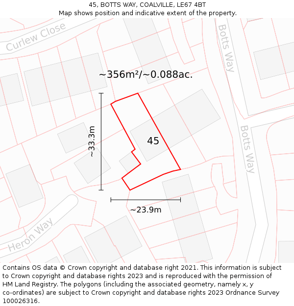 45, BOTTS WAY, COALVILLE, LE67 4BT: Plot and title map