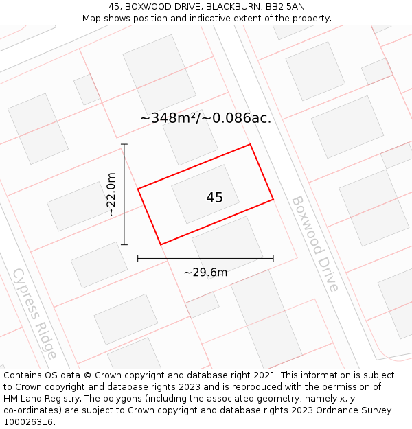 45, BOXWOOD DRIVE, BLACKBURN, BB2 5AN: Plot and title map