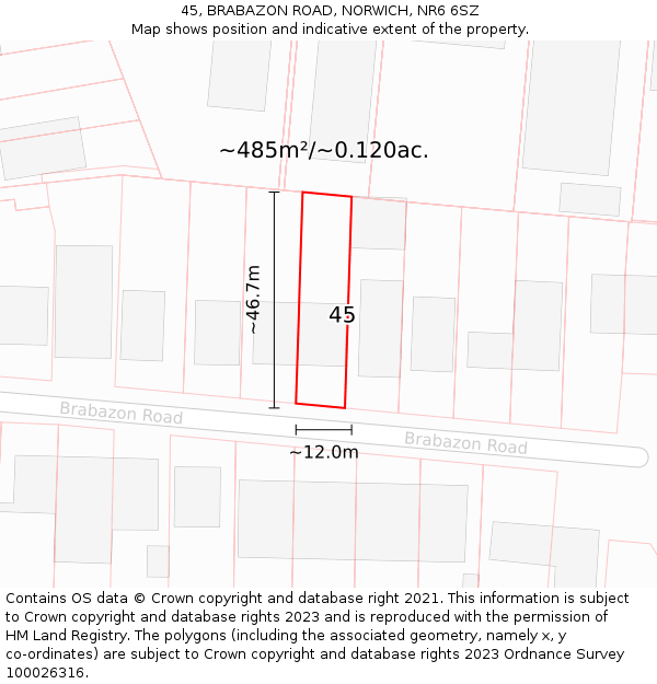 45, BRABAZON ROAD, NORWICH, NR6 6SZ: Plot and title map